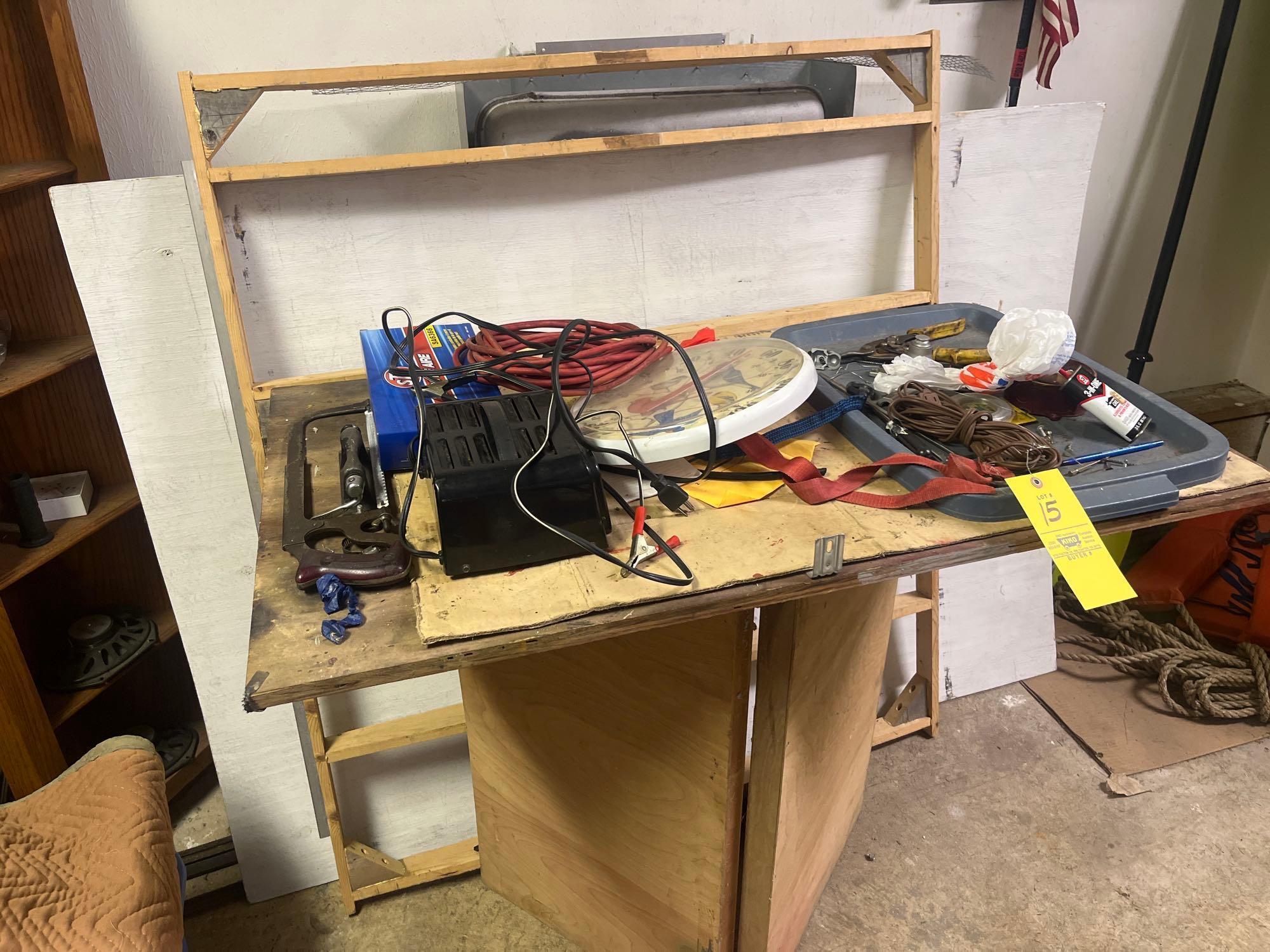 Wood Table / Battery Charger / Extension Cords / Clock / Wood Sheet