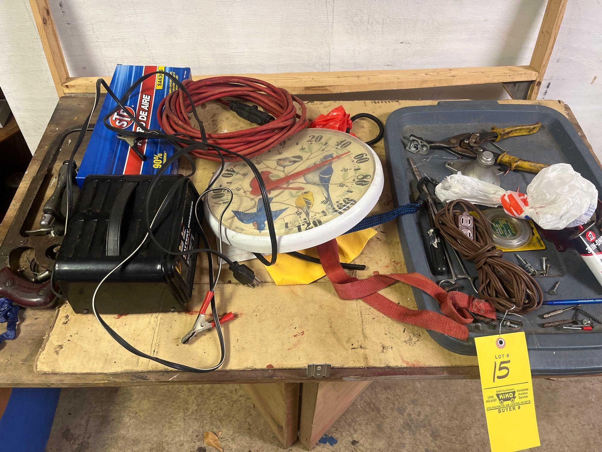 Wood Table / Battery Charger / Extension Cords / Clock / Wood Sheet