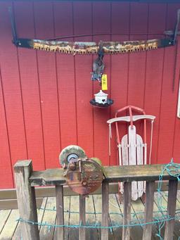 Painted Farm Scene 2 Man Saw, Keystone Grinder, Sled