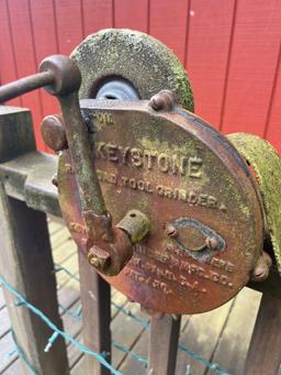 Painted Farm Scene 2 Man Saw, Keystone Grinder, Sled