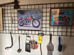 Motorcycle Picture and Sign, I Like Ike, Wood Burner Tools Broad Ax