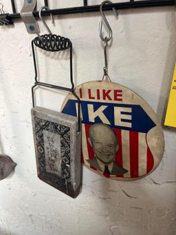 Motorcycle Picture and Sign, I Like Ike, Wood Burner Tools Broad Ax