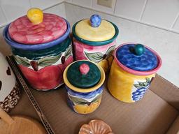 Assortment of Canisters & Kitchen Paper Towel Stand