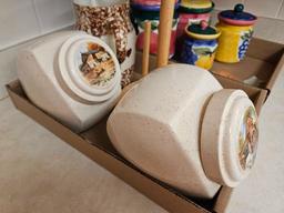 Assortment of Canisters & Kitchen Paper Towel Stand