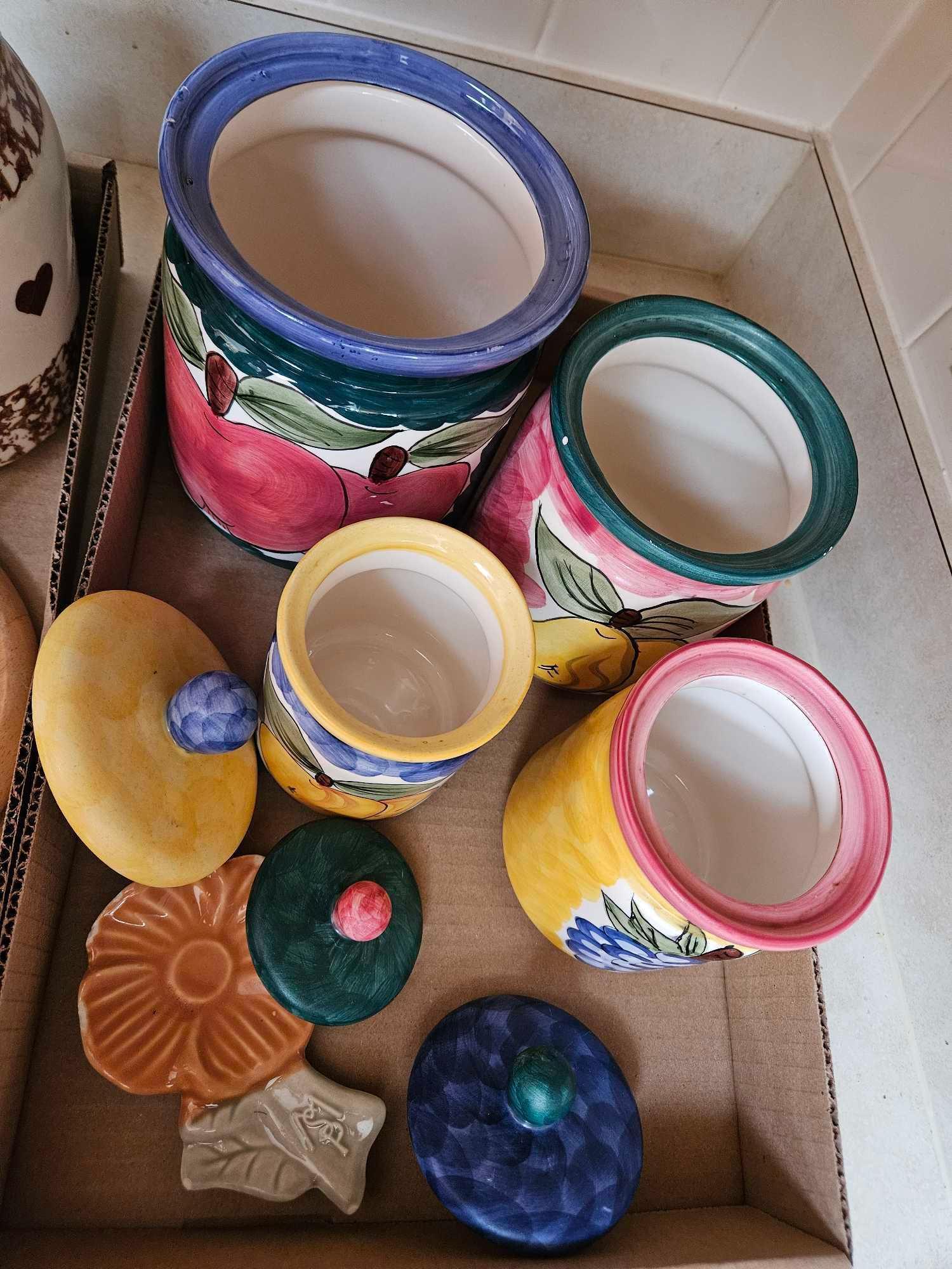 Assortment of Canisters & Kitchen Paper Towel Stand