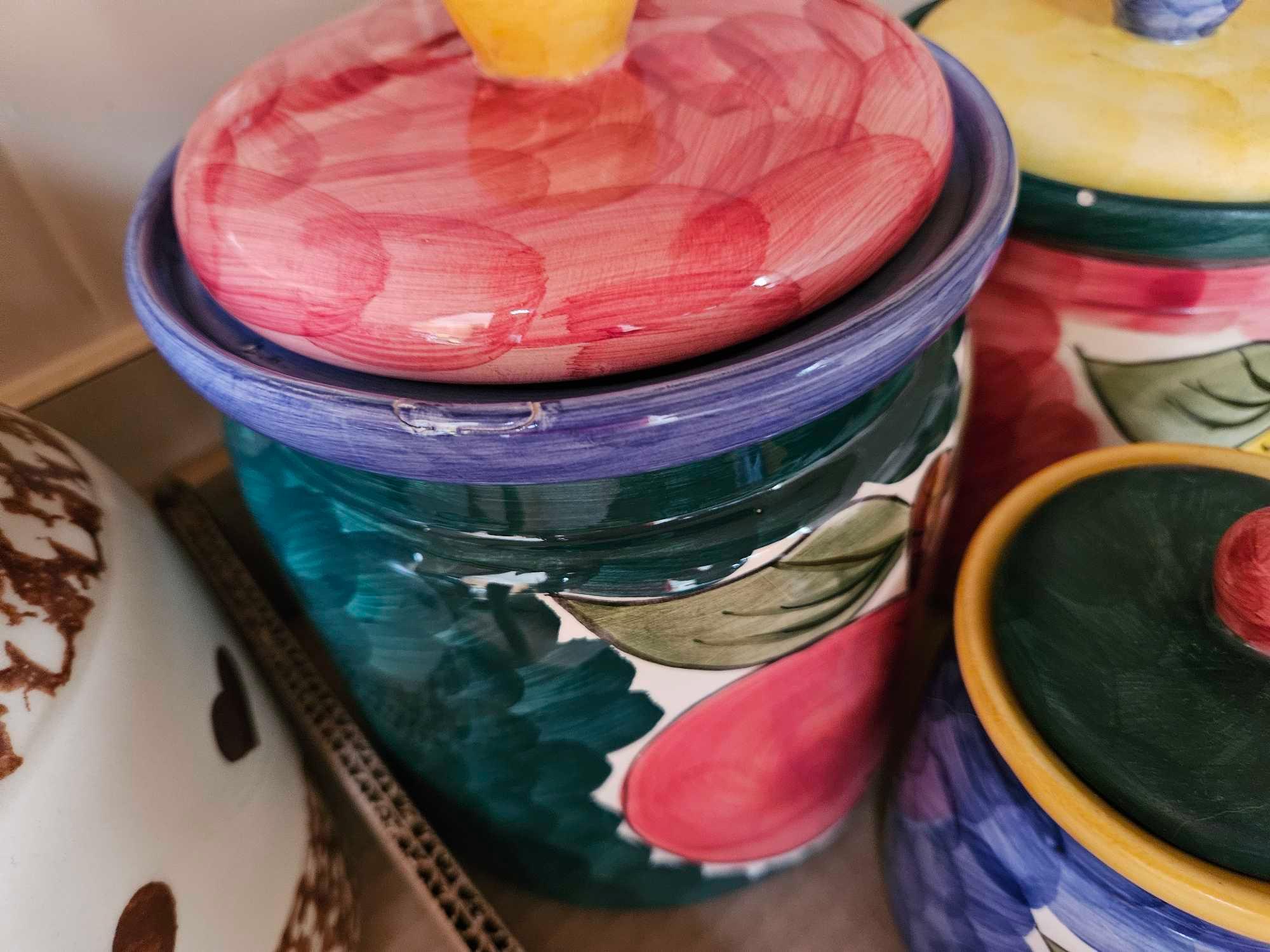 Assortment of Canisters & Kitchen Paper Towel Stand