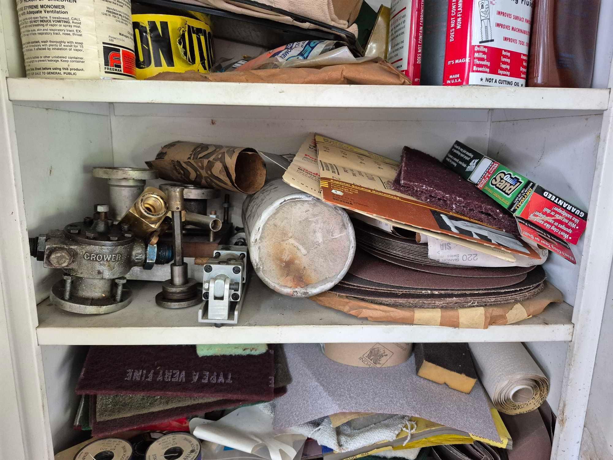 Work Glove Assortment & Cabinet Contents - Hardware, Sanding Discs, Abrasive Pads, Tap Magic, & more