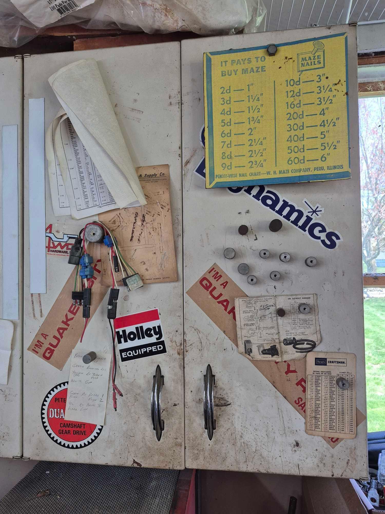 Work Glove Assortment & Cabinet Contents - Hardware, Sanding Discs, Abrasive Pads, Tap Magic, & more
