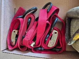 Box of Ratchet Straps & Work Gloves