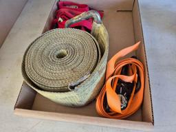 Box of Ratchet Straps & Work Gloves