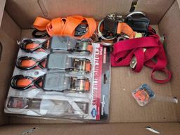 Box of Ratchet Straps & Work Gloves