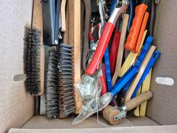 Box of Tin Snips, Brushes, & Rivet Tools