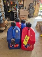 (4) VP Racing 5 Gal. Fuel Jugs - 1 Full, 2 Roughly Half, 1 Empty