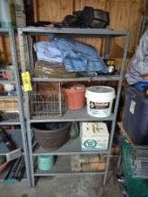 6 Foot Metal Shelving Unit & Contents - Wool Blanket, Lights, Bricks, Pots, & Books