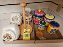 Assortment of Canisters & Kitchen Paper Towel Stand