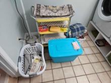 Metal Cart, Baskets, Tote, & Blanket/Towel Assortment
