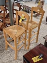 2 Wooden Wicker Top Chairs