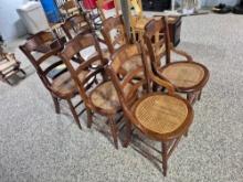 6 Caned Cushion Wooden Chairs