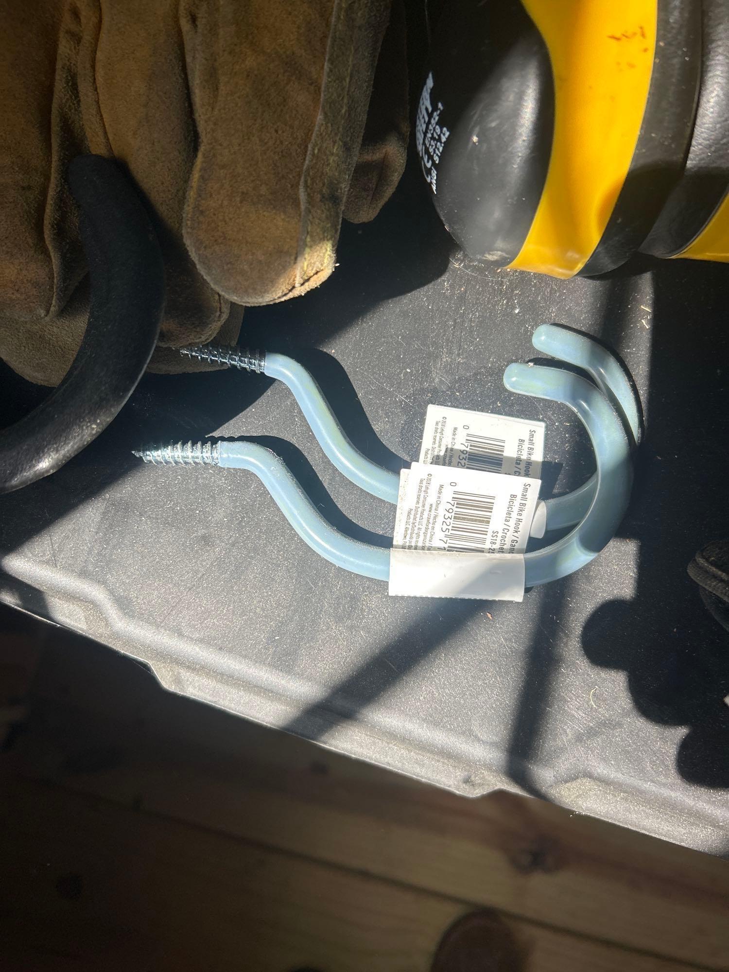 2 standing 4ft plastic storage shelves and contents
