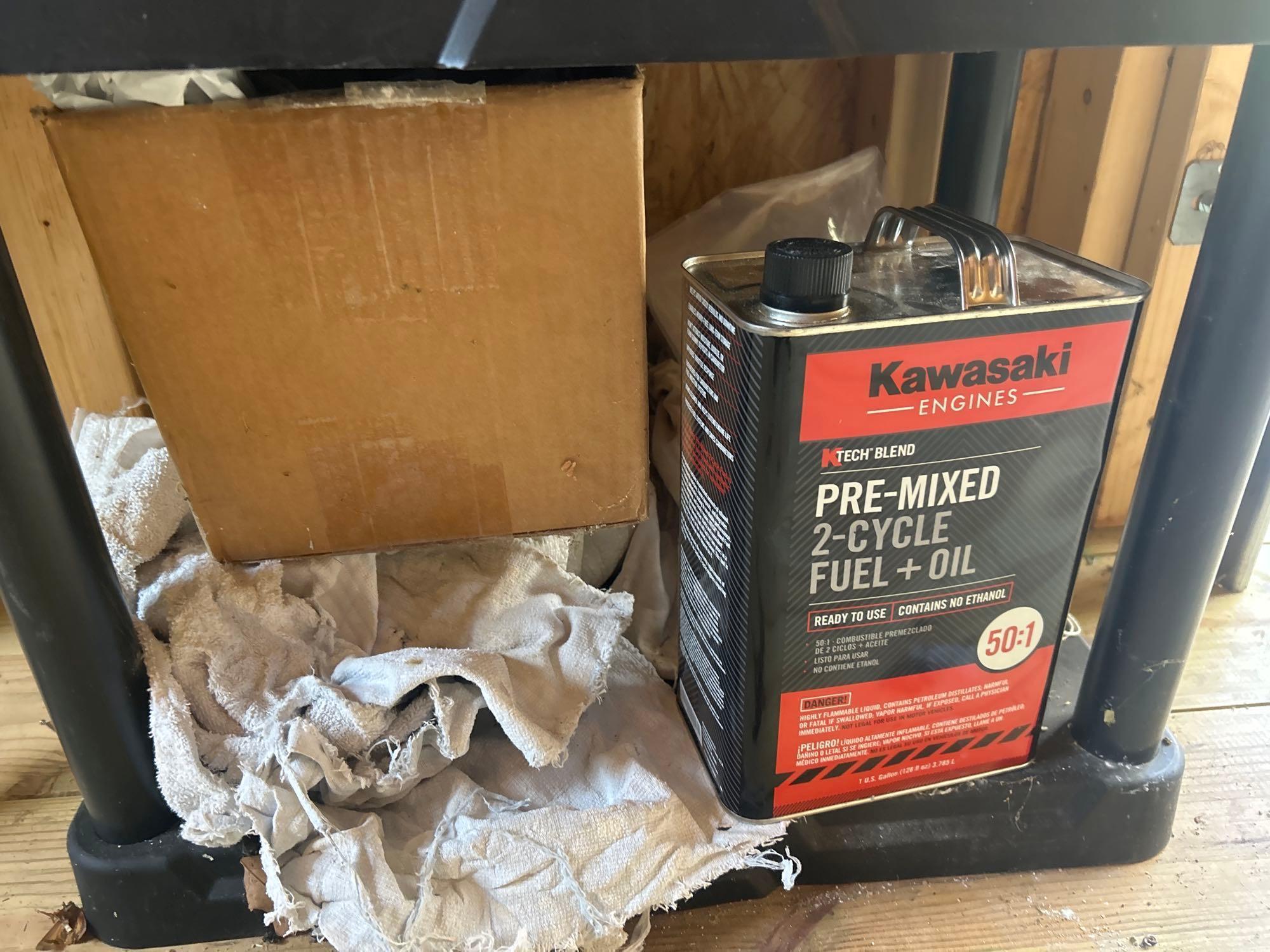 2 standing 4ft plastic storage shelves and contents