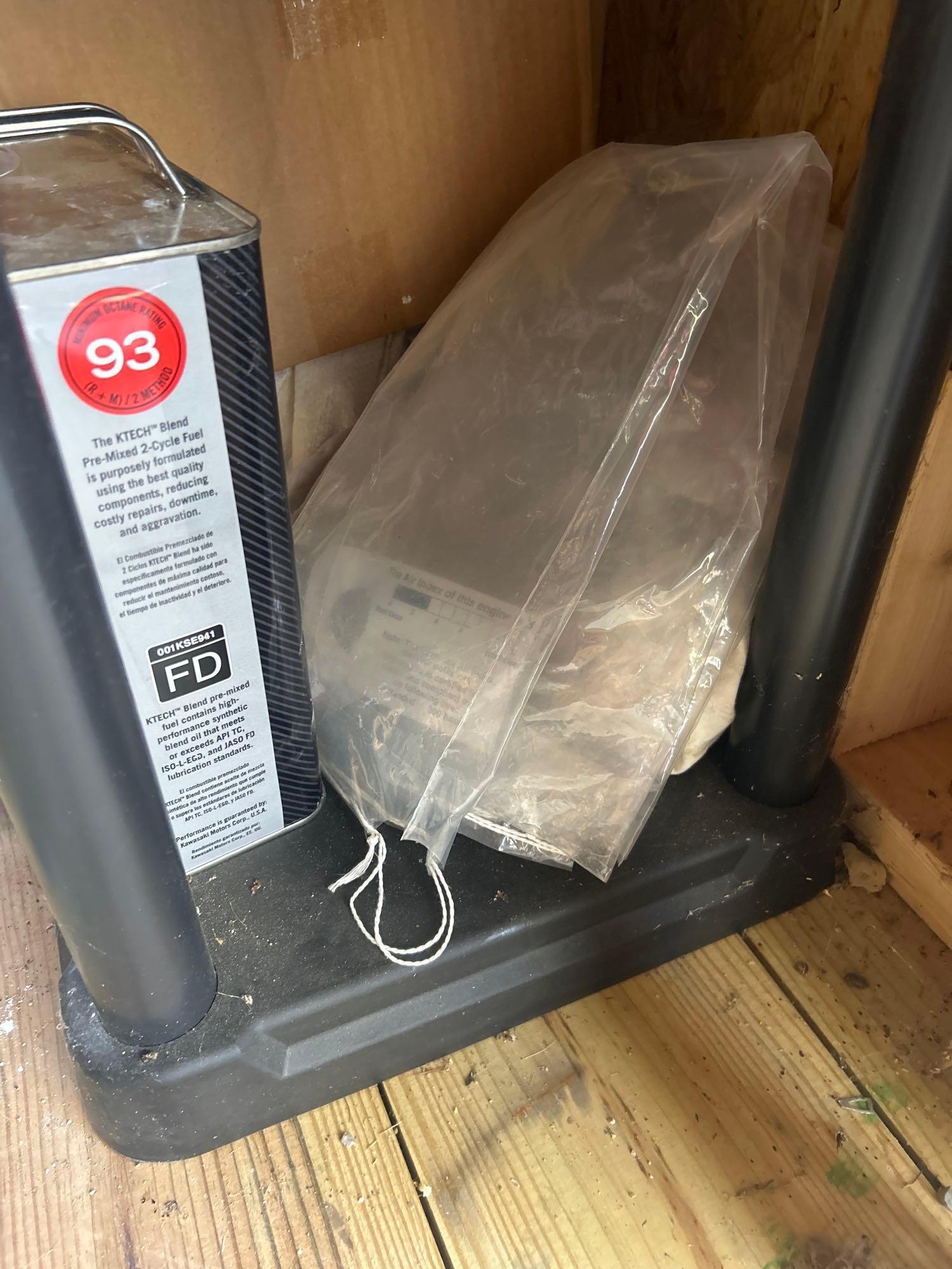 2 standing 4ft plastic storage shelves and contents