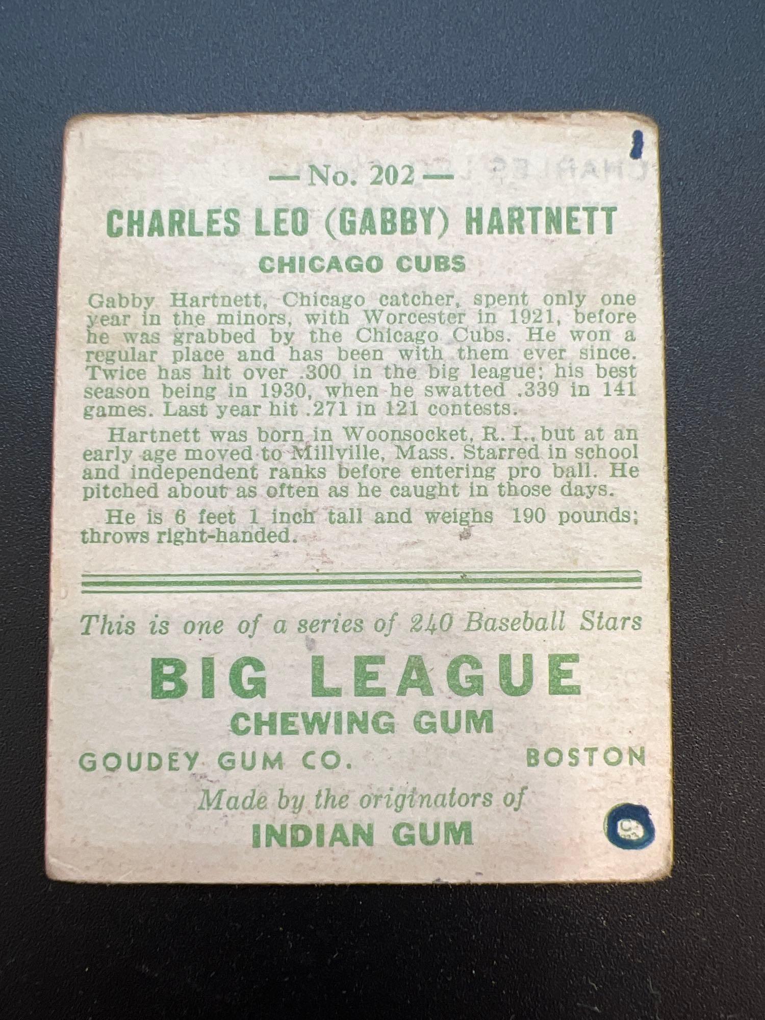 1933 Goudey Gabby Hartnett No. 202 Baseball Card