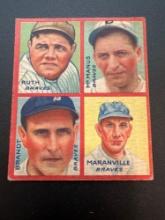 1935 Goudey 4-in-1 Babe Ruth, McManus, Brandt, Maranville Baseball Card