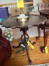 Ornate Wood Carved Claw Footed Imperial Mahogany End Table