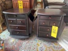 Pair of Rolling Side Tables with Magazine Racks and Drawers