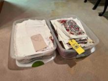 (2) Totes of Table Cloths and Serving Napkins