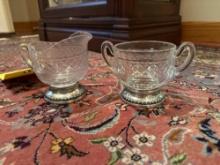 Open Sugar and Creamer Bowl Set With Sterling Silver Bottoms