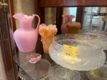 Art Glass Pitcher, Vase, Heart / Cut Glass Bowl