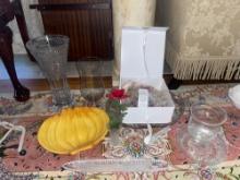 Cut Glass Vase, Tray, Small Vase, Art Glass Tray