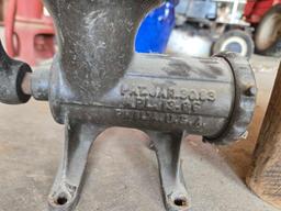 Meat grinder, 2gal crock, stomper, yard sticks
