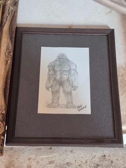 Framed Alex Evans Bigfoot Drawing & Small Ornate Framed Print