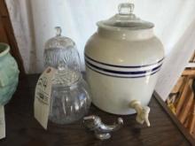 Blue banded stoneware, Vintage lighter, Glass canisters