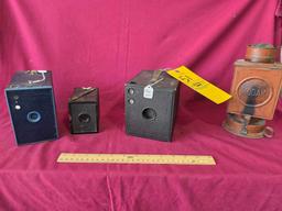 (3) Vintage Cameras Brownie, Kodak, A-8 Cadet, Kodak Lantern