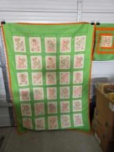 Vintage Quilt & Pillow Case Green Orange