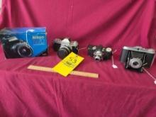 (4) Vintage Cameras Spartus, Nikkormat, Nikon N70, Agfa