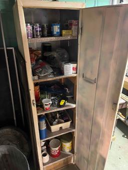 Cabinet, side table and contents - piping, hardware,
