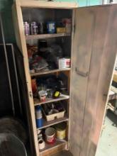 Cabinet, side table and contents - piping, hardware,