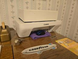 Desk, Cannon Printer, Desk Chair, Desk Items