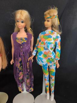 Group of vintage Mattel Barbies, live action, Skipper and more