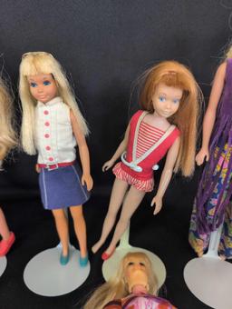 Group of vintage Mattel Barbies, live action, Skipper and more
