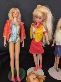 Group of vintage Mattel Barbies, live action, Skipper and more