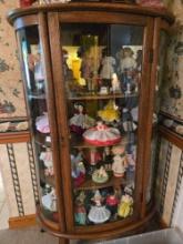 Curved Front Oak Curio Cabinet w/ Key