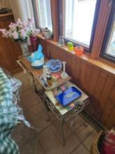 Assorted Plant Stands, Covered Hens, Glassware
