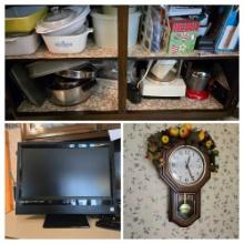 Vizio TV, Corningware, Juicer, Regulator Wall Clocl