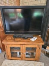 32" Vizio TV w/ Oak Stand and VHS Tapes