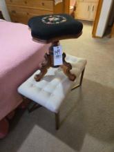 Needlepoint Stool and Upholstered Bench